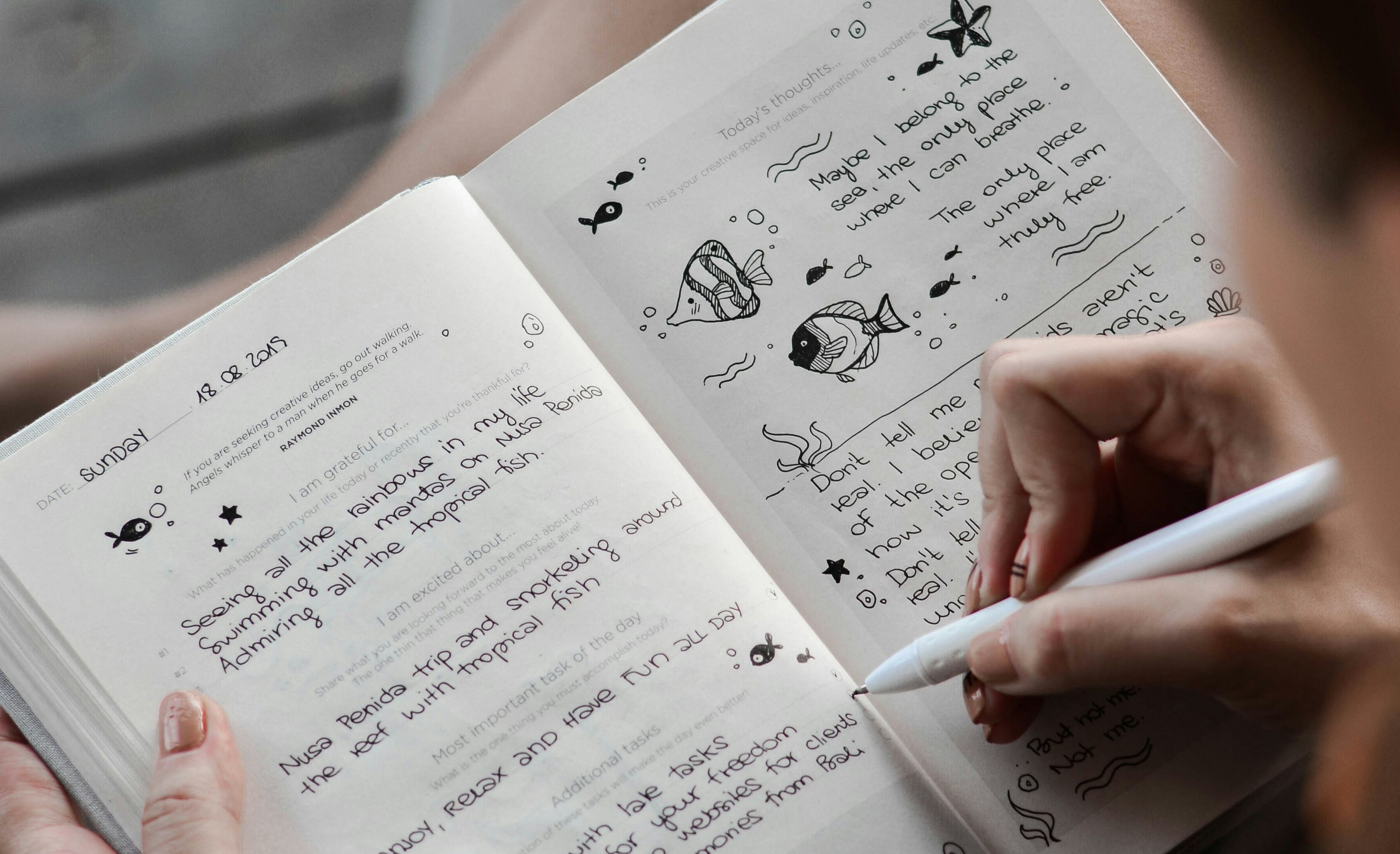 イラストや文字が書かれた手帳